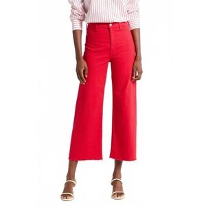 Pistola Women’s Penny Wide Leg Cropped Jeans Size 28 Ruby Red Raw Hem NWOT